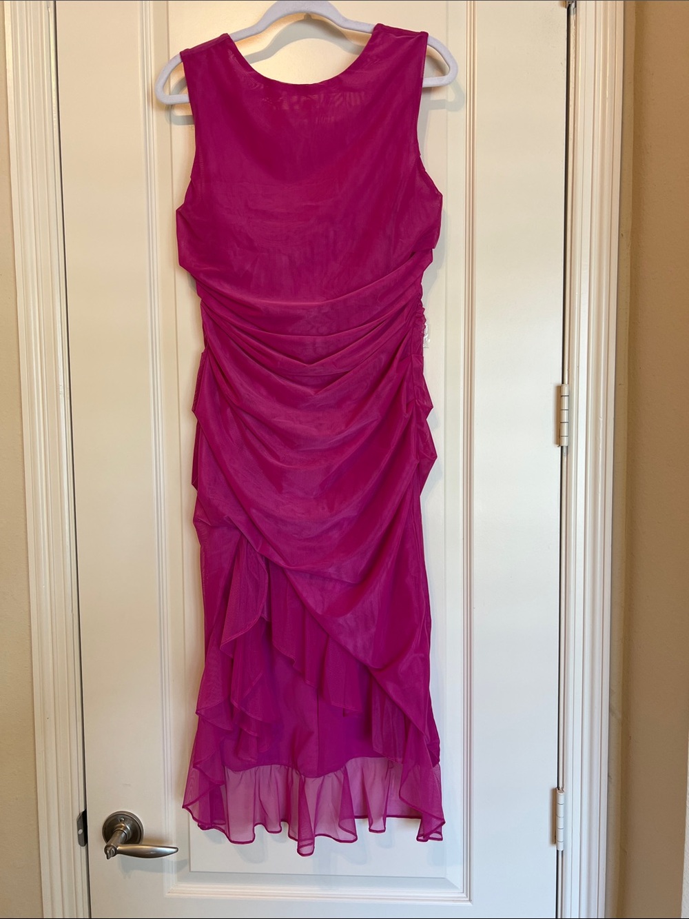 NWOT Mistress Rocks Ruched Sleeveless Midi Dress in Bright Magenta
